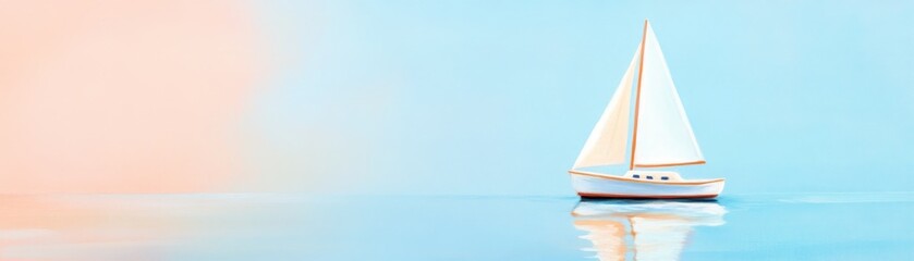 Fototapeta premium Tranquil blue serenity small sailboat peaceful voyage across the water