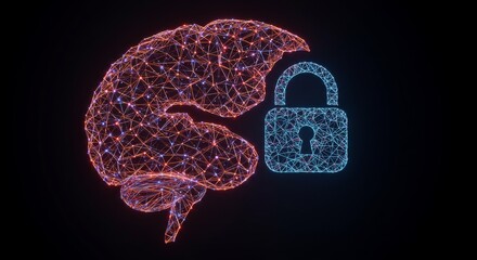 Futuristic brain network visualization highlighting artificial intelligence security and data protection with neural connectivity concept in digital advanced design