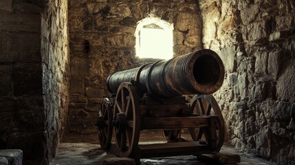 display cannon in a castle above a window