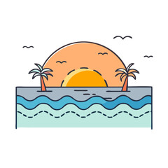 beach sunset icon, beach sunset vector illustration-simple illustration of beach sunset, perfect for beach sunset logos and icons