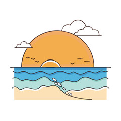 beach sunset icon, beach sunset vector illustration-simple illustration of beach sunset, perfect for beach sunset logos and icons
