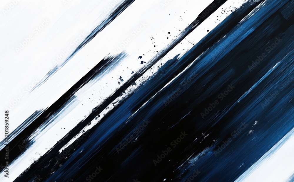 Poster abstract expression of dynamic movement featuring bold strokes in dark blue and black tones on a whi