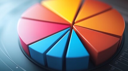 A detailed shot of a D pie chart with segmented sections and labels, displaying data in a visually engaging and three-dimensional format.