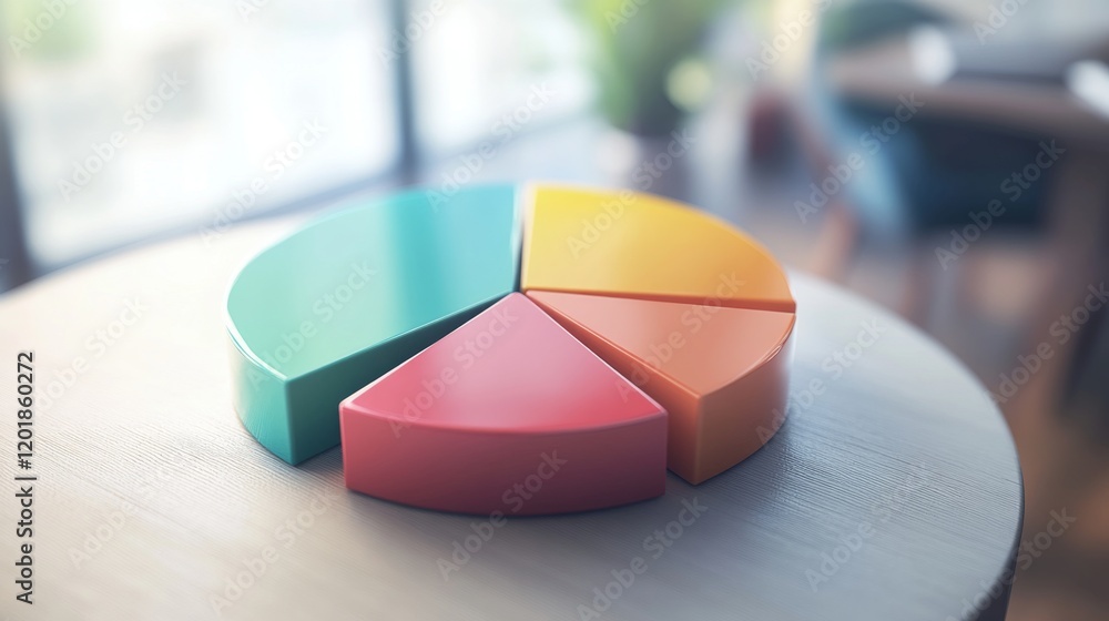Poster a detailed shot of a d pie chart with segmented sections and labels, displaying data in a visually e