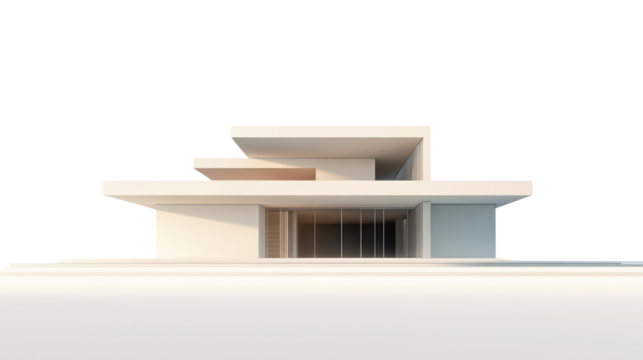 A modern architectural structure showcases minimalist design with clean lines and unique shapes, representing contemporary innovation in urban development.