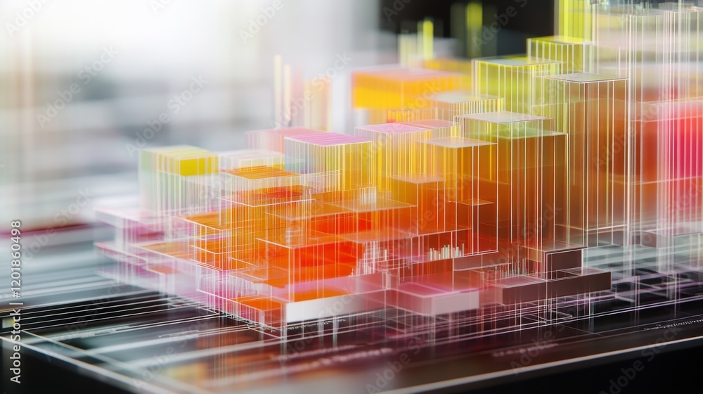 Poster a detailed shot of a d stacked column graph with multiple layers and segments, illustrating the brea