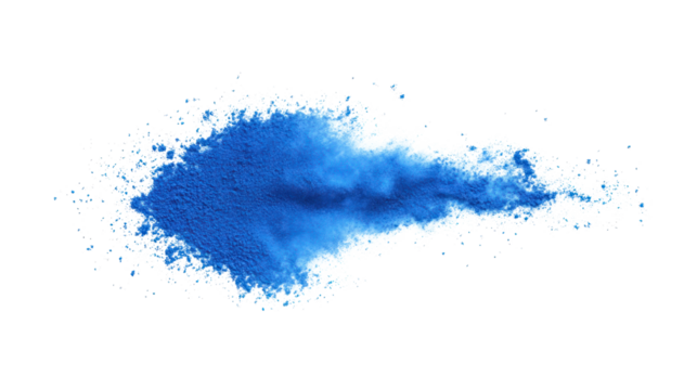 Vibrant blue powder cloud swirling with energy, creating an artistic explosion of color, ideal for backgrounds, creative designs, or artistic projects.