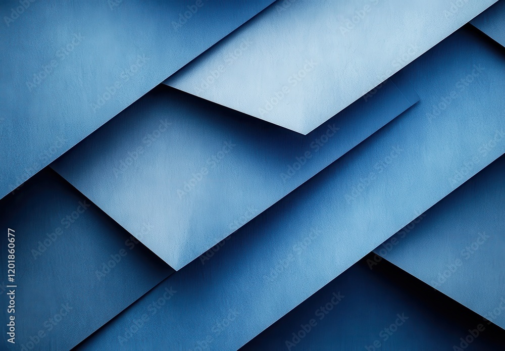 Poster abstract geometric composition featuring layered shades of blue creating a modern and dynamic visual