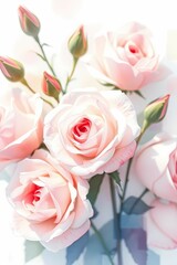 Fototapeta premium A stunning composition of pink roses, delicate shades complemented by fresh green buds. 