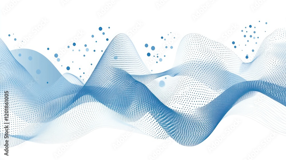 Poster abstract blue particle wave flowing movement fluid technology design background