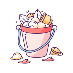 sand pail overflowing with seashells icon