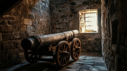 display cannon in a castle above a window