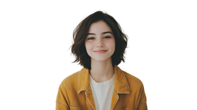 A young woman with a charming smile, showcasing confidence and approachability. Her casual attire reflects a relaxed lifestyle, perfect for a modern editorial.