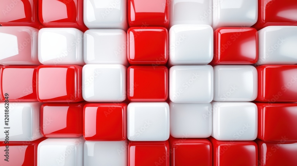 Poster this image features a series of glossy red and white 3d cubes arranged in a seamless, captivating ab