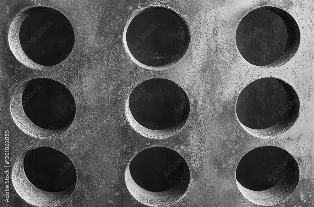 Poster abstract image of a textured surface featuring multiple round indentations, creating a visually stri