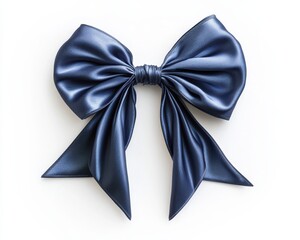 Naklejka premium Elegant dark blue satin bow ribbon for decorative or gift purposes.