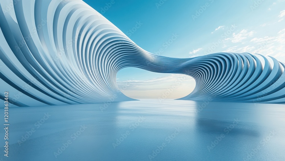 Poster abstract landscape with flowing waves of blue and white creating a surreal and serene environment, r