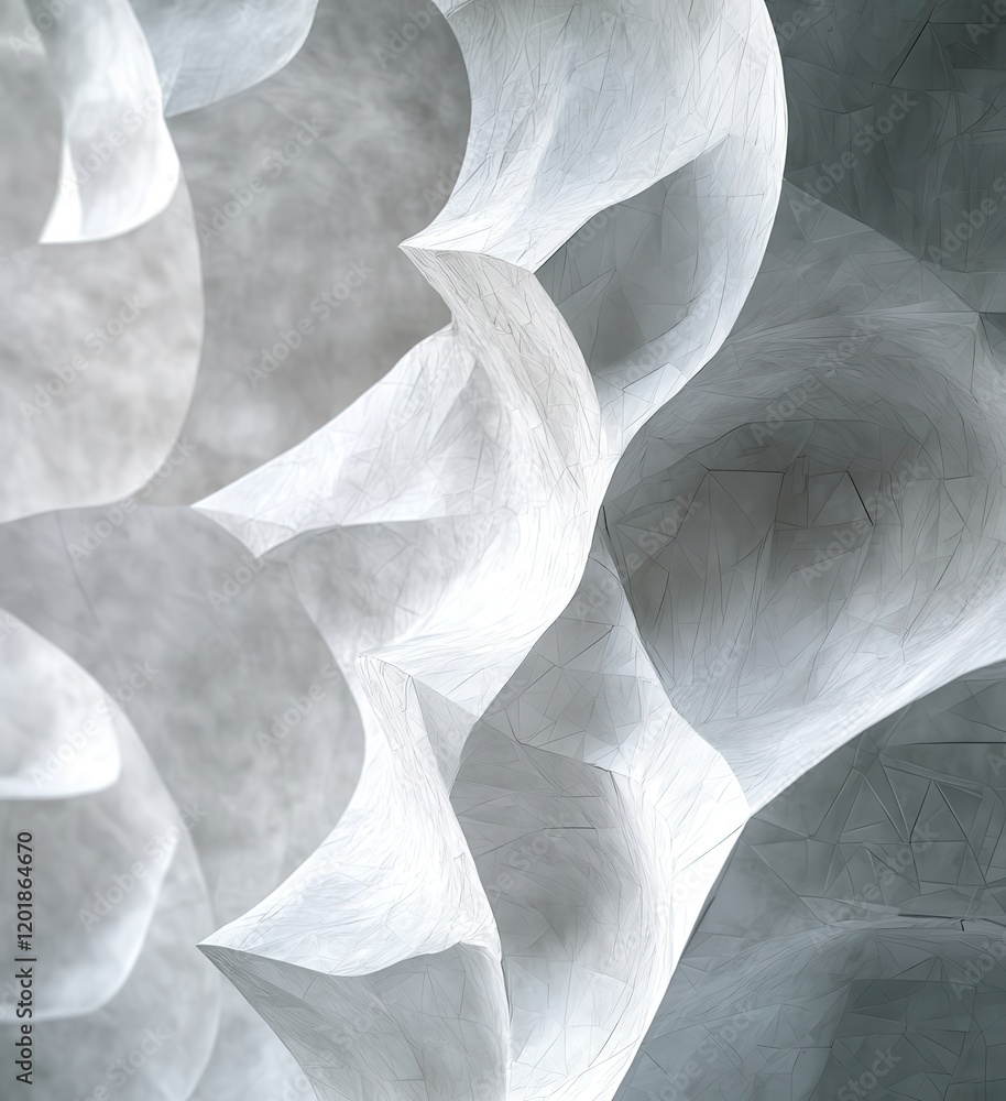 Poster abstract paper texture showcasing delicate folds and waves, illustrating a soft interplay of light a