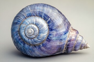 A mesmerizing blue snail shell, spiraling inward with intricate details, showcasing nature's artistry.