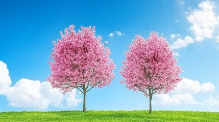 Naklejka premium Pink trees in full bloom under clear blue sky breathtaking spring landscape