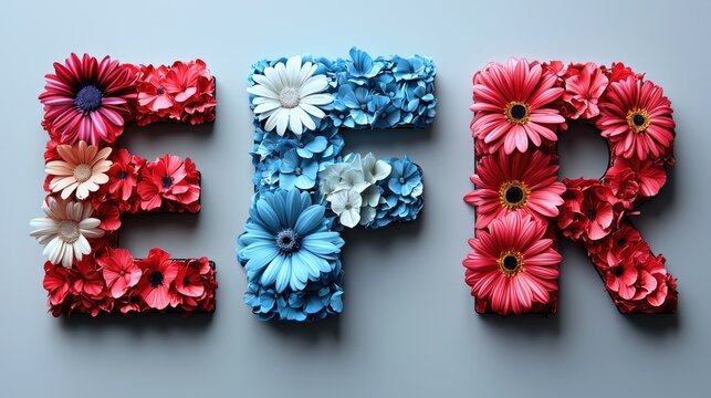 Red and Blue Flowers Form Letters EFR