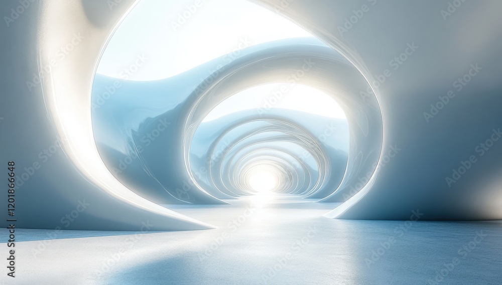 Poster abstract tunnel with smooth curves and soft light creating an ethereal atmosphere, suggesting a jour
