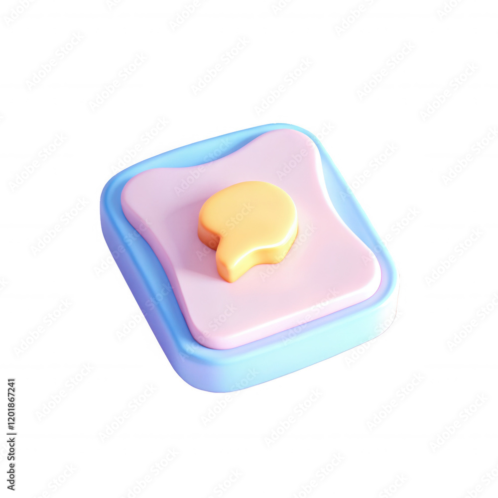 Poster a vibrant and playful 3d rendering of a stylized toast button, featuring bright colors and sleek des