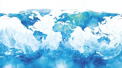 World Map Watercolor Ocean