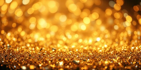 Abstract Festive Background with Golden Glitter and Bokeh Lights