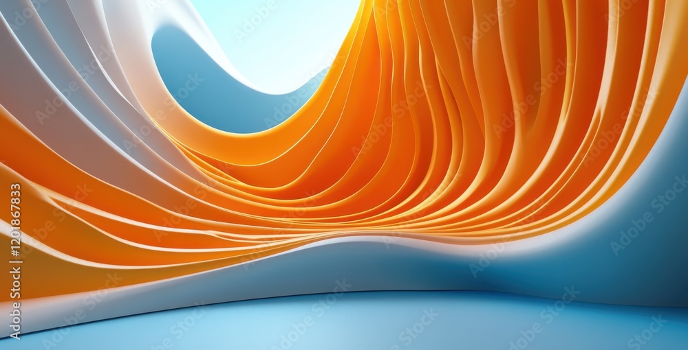 Aufkleber abstract wave design featuring flowing lines in vibrant orange and soft blue tones, creating a dynam
