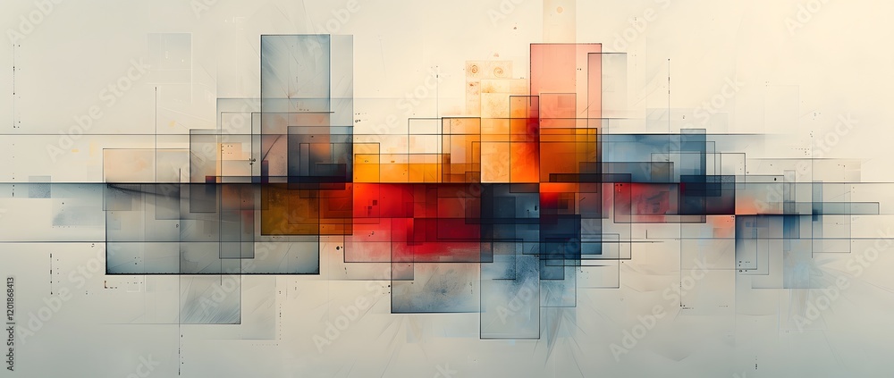 Aufkleber vibrant abstract geometric shapes and patterns forming a captivating cityscape skyline