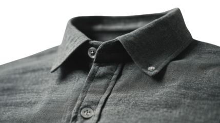 A close-up of a stylish black shirt featuring a classic collar and textured fabric, perfect for modern fashion enthusiasts.