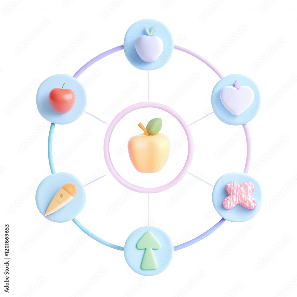 Poster this vibrant 3d render features colorful fruit icons arranged in a circular pattern, showcasing an a