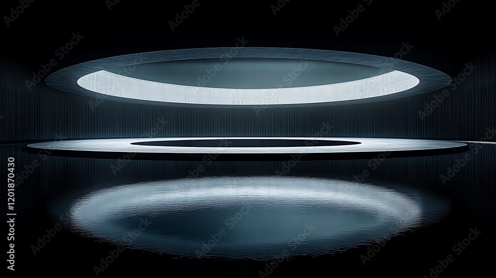 Poster abstract circular architectural design with reflective floor