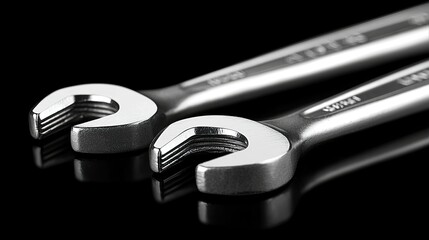 Two Shiny Wrenches Resting on Black Surface