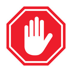 red stop sign with hand vector icon, hand palm icon, warning stop sign, no entry symbol, no trespassing, stop sign, road sign, vector illustration on transparent background, prohibition icon