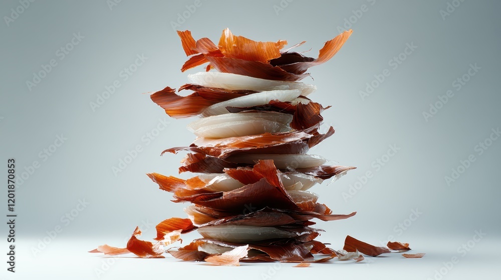 Aufkleber a tower of onion layers and skins captures motion and elegance in its structure, representing transf