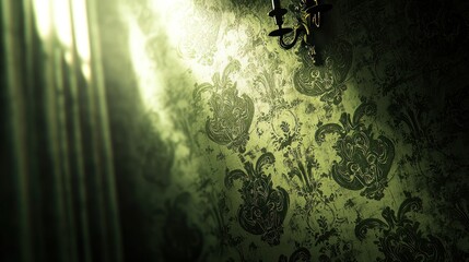 Obraz premium Mysterious Green Textured Wall with Dramatic Lighting