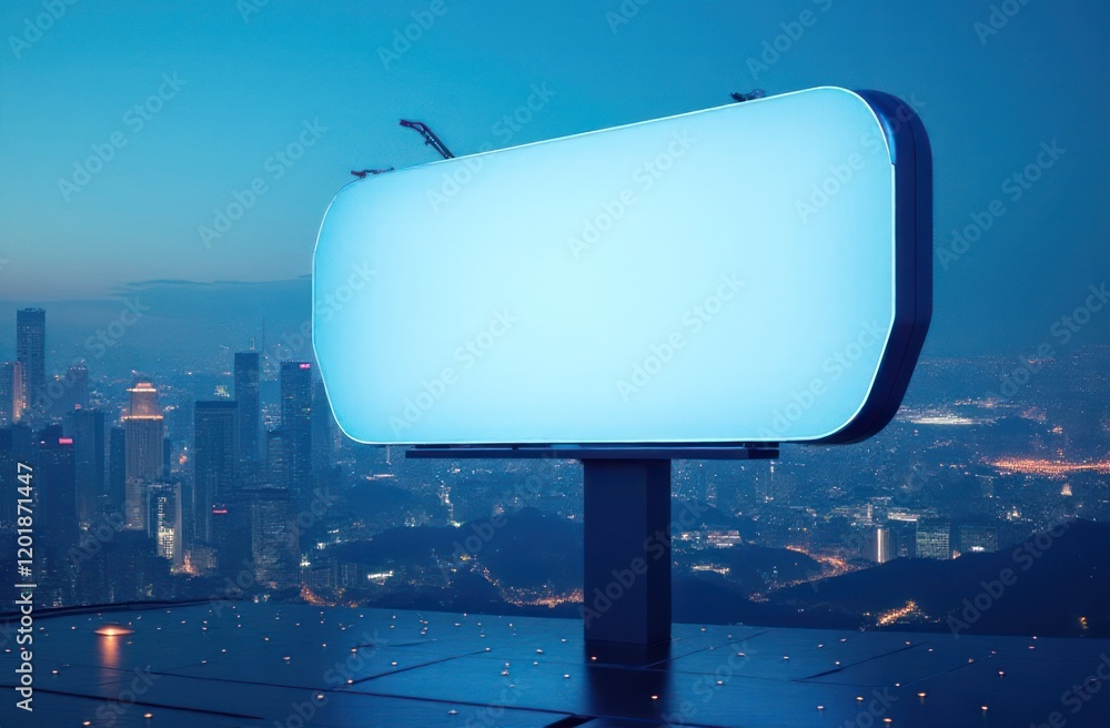 Poster futuristic rounded billboard with a support in a printed circuit board on the background of digital 