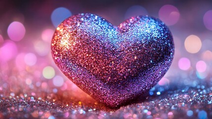 Fototapeta premium A glittery heart surface with exaggerated sparkles and glowing highlights