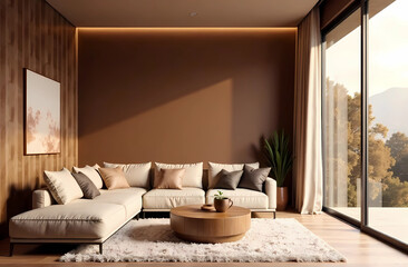 Modern interior design with Pantone 2025 Colour of the Year Mocha Mousse