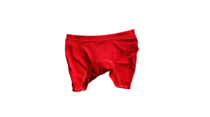 A vibrant red pair of underwear lying flat against a plain background, perfect for fashion, apparel, or bedding concepts in creative projects.