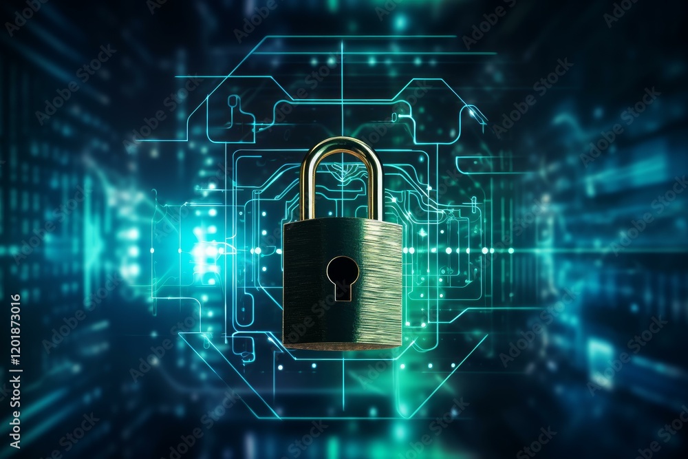Poster secure digital information with innovative cybersecurity technology, safeguarding sensitive data in 