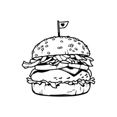 a line art drawing of a delicious burger illustration