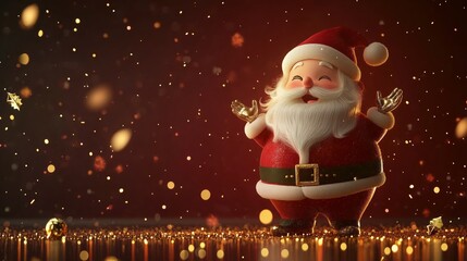 Smiling Santa Holding a Shining Star Ornament Amidst Christmas Sparkles.