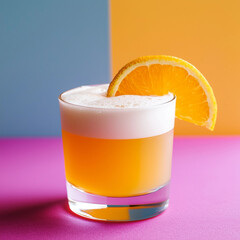 Whiskey sour cocktail and colorful background