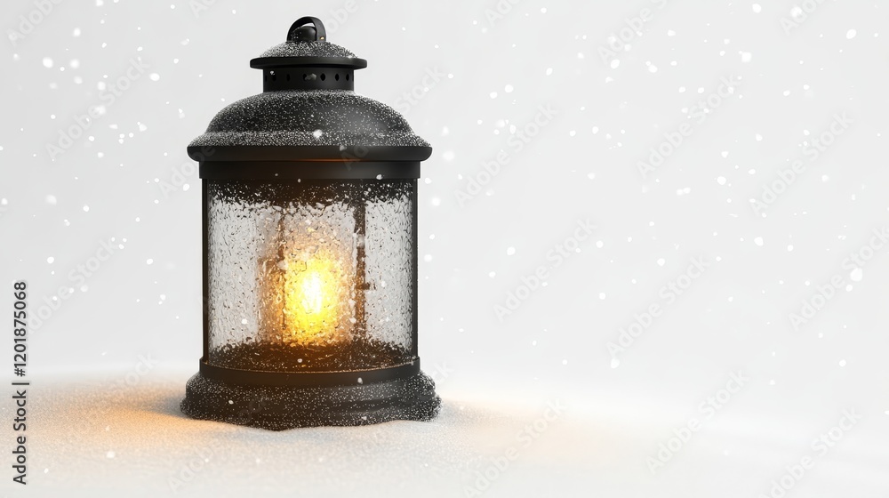 Poster glowing lantern with candle illuminating tranquility and warmth in a cozy setting