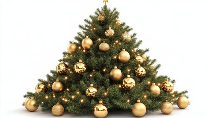 Christmas tree with gold ornaments and star festive holiday decor gold