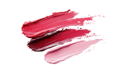 Vibrant lipstick swatches in different shades, showcasing beauty products. Ideal for cosmetics, makeup tutorials, and beauty industry applications.