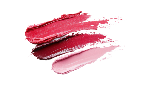 Vibrant lipstick swatches in different shades, showcasing beauty products. Ideal for cosmetics, makeup tutorials, and beauty industry applications.